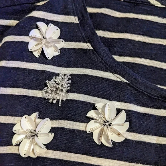 Talbots Women's XL Striped T-Shirt with Floral Embellishments - Picture 2 of 5
